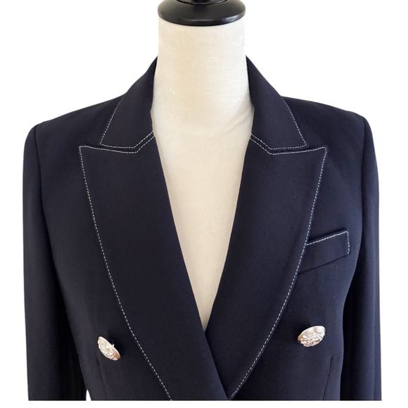 Veronica Beard Miller Navy Blue Jacket Contrast White Stitch Blazer Size 6 - Picture 6 of 16